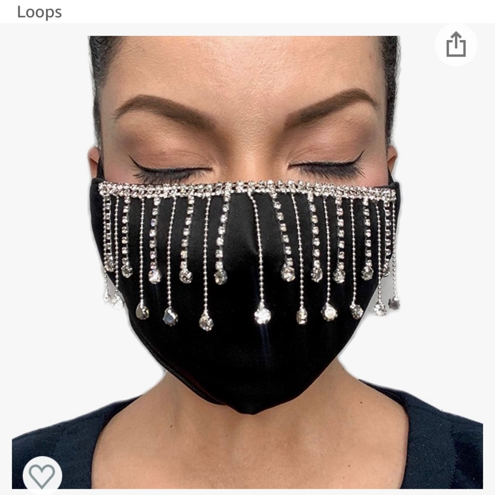 Handmade rhinestone black mesh face mask